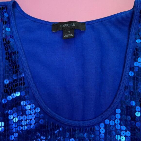 Y2K Express 2000s Mcbling rich blue sequin tank top💚 - Picture 2 of 3